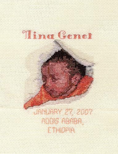 Birth Announcement - A cross-stitch birth announcement I designed and stitched for my neice's girl.