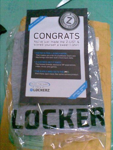 lockerz - free t-shirt after you have invited 20 people and they registered.