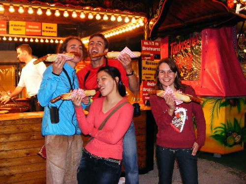 1/2 meter long sausage - The gang with the typical for the festival 1/2 meter long sausage.
