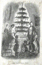 The Queen's Christmas tree at Osborne House - The Queen's Christmas tree at Osborne House. The engraving republished in Godey's Lady's Book, Philadelphia, December 1850