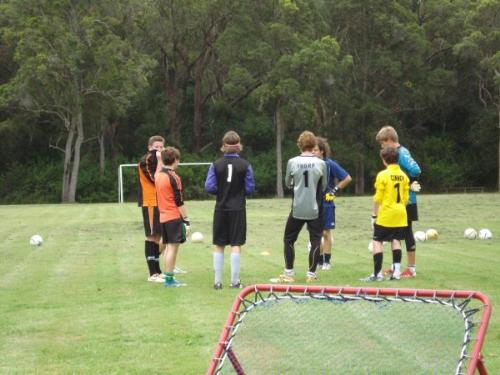 goalkeeping session - this is a photo of myself and some lads at a goalkeeping training session. im the on the left in the redish shirt.
