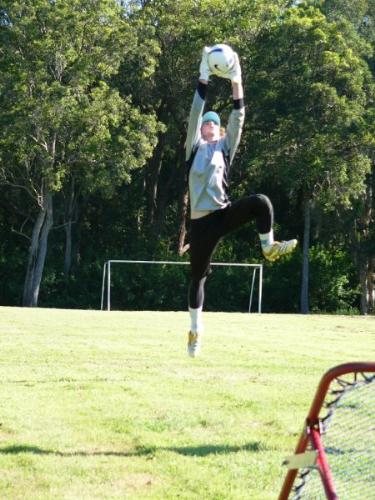 goalkeeping - my mate thorpy taking a high ball from the rebounder. good high knee and caught high in the air to prevent strikers from heading.
