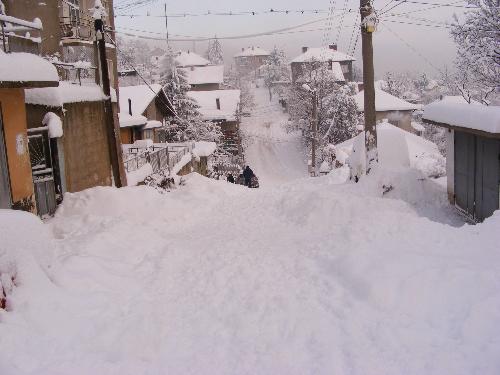 Snowy town - My town Lom during the winter.