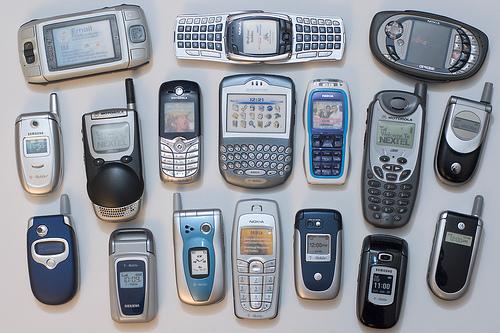 cellphones... - pictures of cellphones group together, of different shapes and brands...