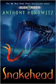 Snakehead - This book is SNAKEHEAD by Anthony Horowitz. This book is about Alex Rider being involved in a terroist organization called the Snakehead and Scorpia. It is very discriptive and I hope you can enjoy it too!