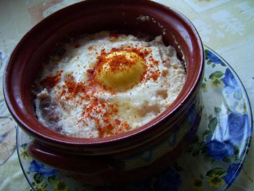 Gyuveche - One of my favorite dishes- 'gyuveche'. There patatoes, tomatoes, eggs, salami.