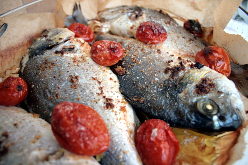 Backed Fish - Backed fish with tomatoes.