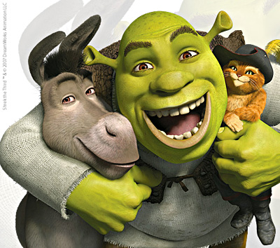 the gang - Shrek, donkey and cat