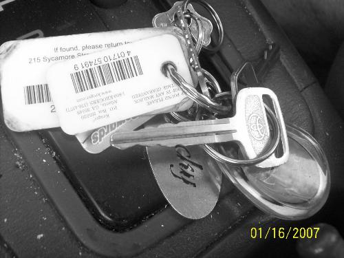 Driving - Just a black and white photo taking of my keys. I was waiting for my friend in the car and got extremely bored and started to take pictures of objects in the car in black and white.