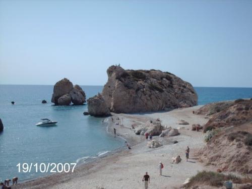 Petra Tou Romiou in Cyprus known as Aphrodite Rock - Aphrodite's Rock is the birth place of the Greek Goddess of Love named Aphrodite. It is believed that another God had a dispute with his son and then threw his genitals into the sea from the skies above, which landed in the waters near Cyprus, not far from the rock. Then from this a fully grown woman was born and walked onto the land of Cyprus naked.