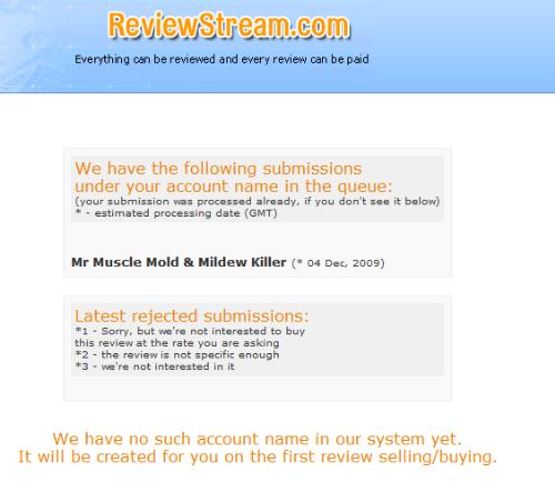 reviewstream page - what does it means? Is it in the process or my review been rejected?