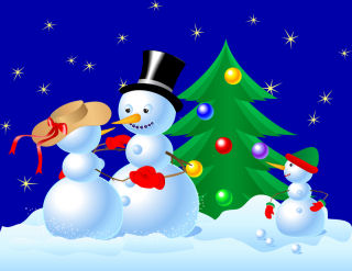 Rocking around the Christmas tree...  - Snowman family around Christmas tree.