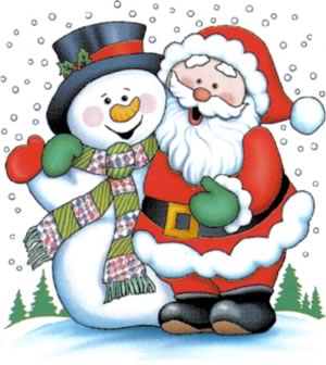 Santa and Snowman in hug.  - Hug for you, hug for me, around the Christmas tree!