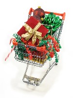 Presents in a shopping cart - Shopping for Christmas presents