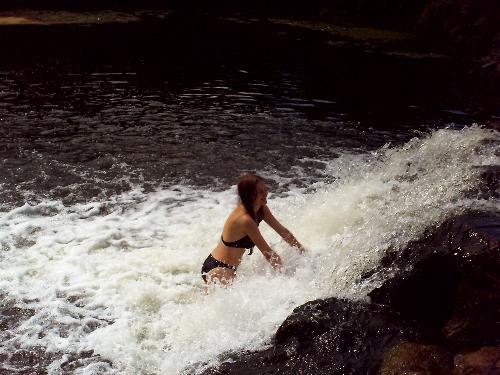 summer time - my photo in the river with waterfall
