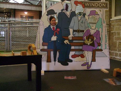 My girlfriend posing as a distinguished gentleman - My girlfriend posing as a distinguished gentleman at the Swindon Trains Museum in the UK, this summer in the fun area.