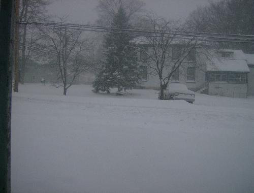 Central NY Weather - I took this picture from my front porch of the house across the street (I know, you can't see the street). We'd been getting hit by a little snow storm, one of the first of the season. This pic was taken in Dec 08.