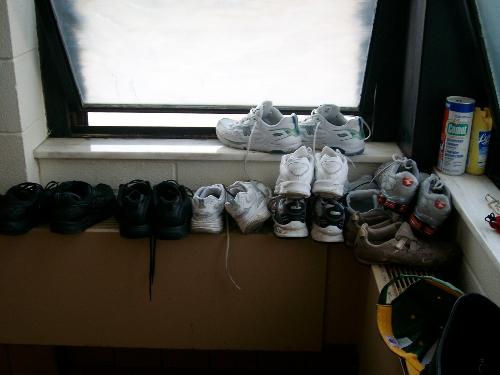 Shoes and more shoes! - Where I work the women's bathroom is full of our shoes for work! There is alot!