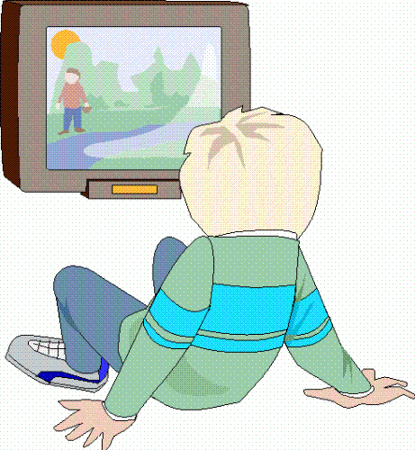 Boy Watching Television - Picture of a boy watching a cartoon.