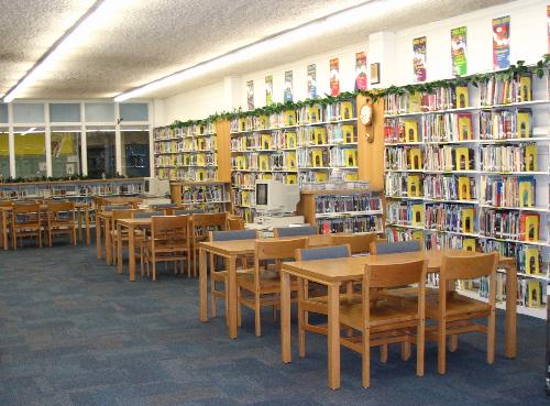 Picture of a Library - Picture of a library with a lot of books against the wall.