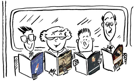 Four People Reading - A group of four people reading.