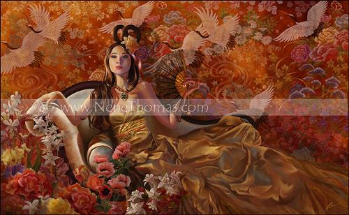 Orchid - Picture of lady reclining on a couch surrounded by an Oriental background
