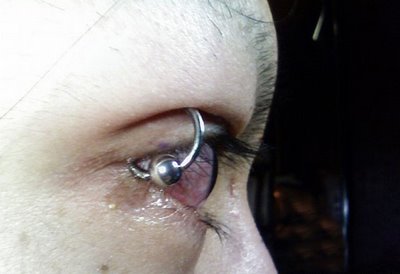 Strange Piercing - A Guy with a strange piercing place. In the eye!