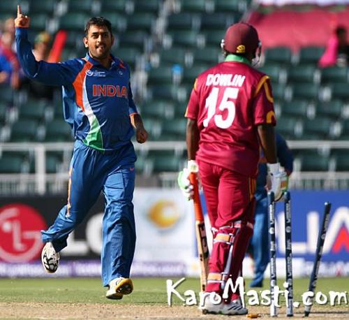 Indian captain - Ms dhoni got a wicket.