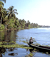 South india - A man drive a water bot.