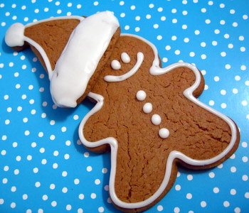 santa hat - a gingerbread man with a santa hat- cookie piece
