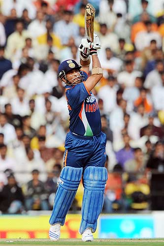 Technical short - Sachin lightly pool a six on long on.