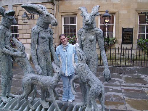 Girlfriend with the weird stone figures - Well the tittle pretty much says it all. Well i should add that the statues are close to the Bath Abbey or at least they were when we visited this summer.