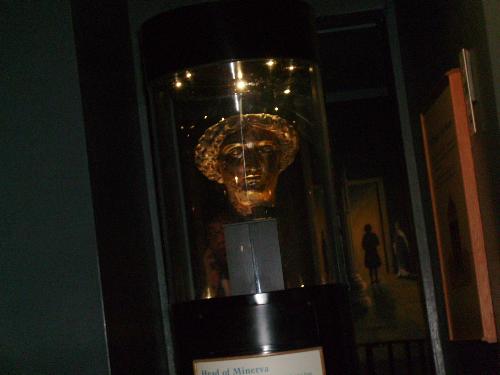 Head of Minerva - This is the head of Minerva, in GOLD : at the roman baths in Bath town, UK.