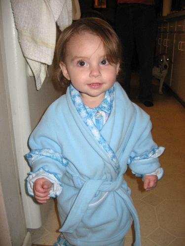 Cutie - My princess, Savanna, in her new jammies and robe. Cutie - My princess, Savanna, in her new jammies and robe.
