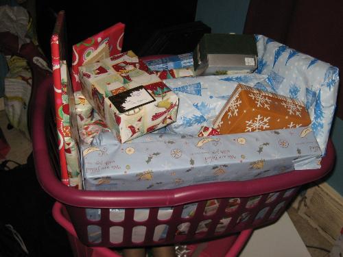 Basket of goodies - too many gifts under the tree.