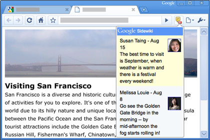 Google SideWiki - Screen shot of Google SideWiki