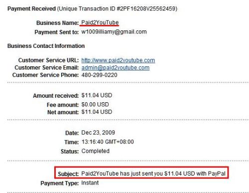 payment proof from paid2youtube - personal payment proof