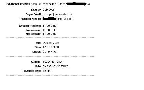payment - received in 25.12.2009