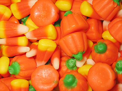 halloween - Orange and yellow candy corn and mello-creme pumpkins