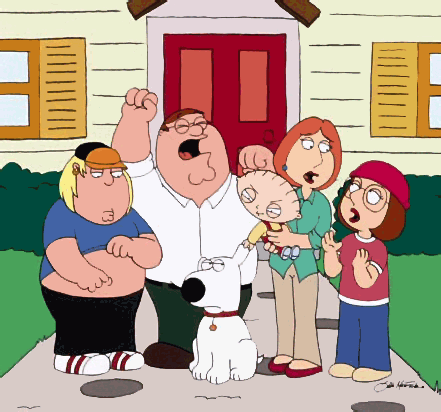 the griffins - Peter, Lois, Meg, Stewie, Chris and Brian of family Guy