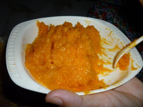 Mashed pumpkin and sweet potato - This is the solid food I give to my 10 month old son.