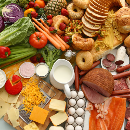 balanced - foods from all catagories of the food pyramid