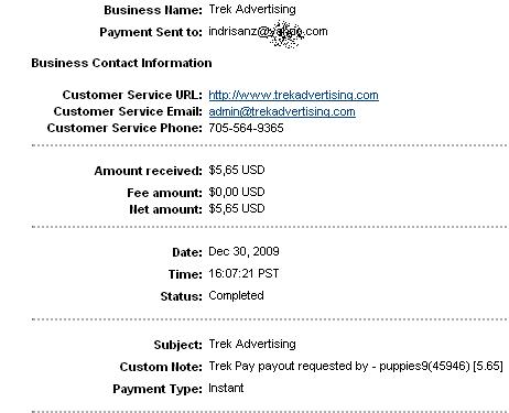 Payment Proof - Payment from trek Pay