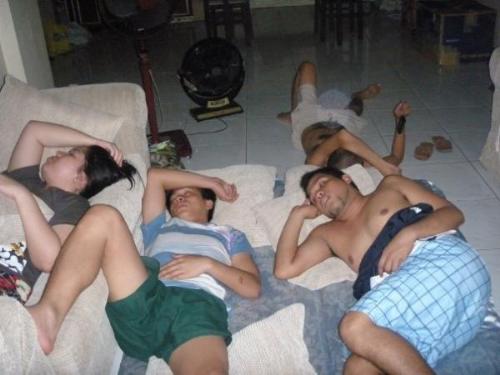 my drunk work mates @ my house - they were sleeping and snoring when i took a them a picture ahahaha