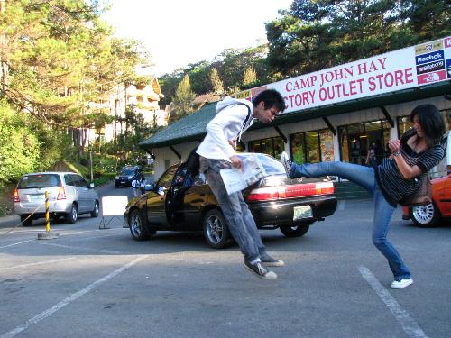 haha, you're dead! - having fun kicking each other