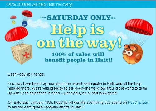 PopCapGames initiative - All their saturday earnings will help the Haiti Victims. How sweet is that ?