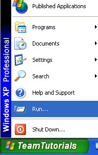 start button text - The picture shows the start menu. One can see the change in text on the start button. In this picture 'start' is replaced by Team Tutorials'
