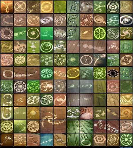 Crop circles collage - This is a kind of patchwork quilt collage I saw. It is supposed to contain pictures of every crop circle that ever appeared in Europe. Cool huh...