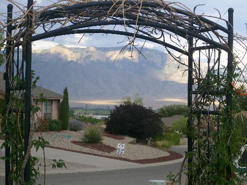View thru the Trestle  - A picture take of the Sandia mountains thru a trestle in front of my house.