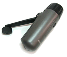 battery-less flashlight - This is a pic of a battery-less flashlight. It can also use as a cellphone charger. For charging, you have to patiently rotate the lever many times. 